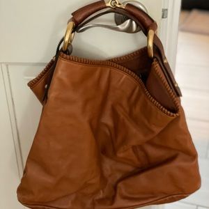 Gucci tan leather horsebit chain boho bag